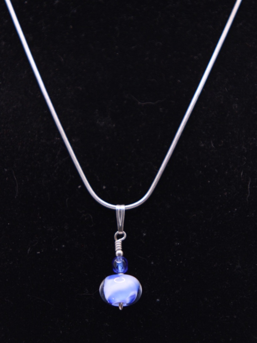 Blue Glass Pendant 925 Sterling Silver Necklace 18”